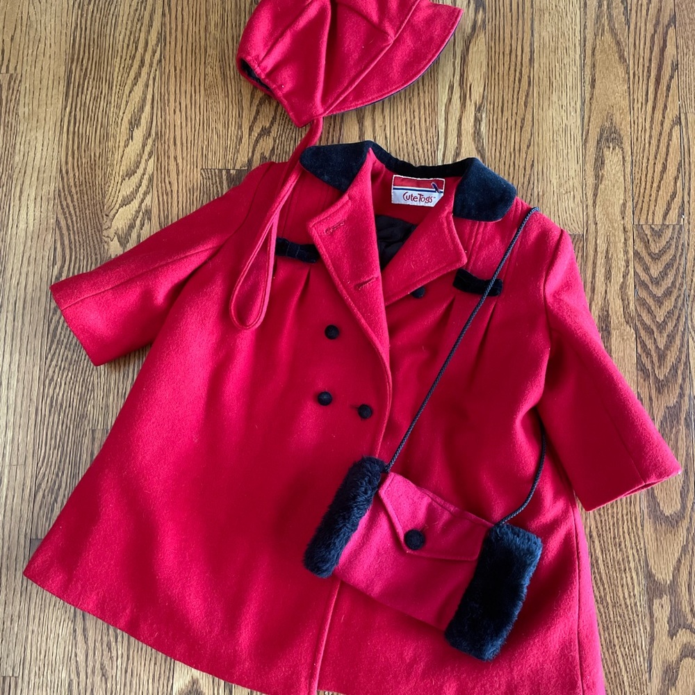Vintage Little Girls Wool Peacoat w/ accessories